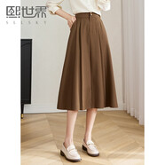熙世界棕色赫本風(fēng)半身裙女中長(cháng)款遮胯梨形A字裙傘裙2023春秋新款 深棕色 M