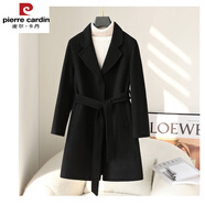 皮爾卡丹（pierre cardin）雙面羊絨大衣女中長(cháng)款小個(gè)子2025秋冬新款修身純羊毛毛呢外套 黑色-羊毛 S (150) 95斤內