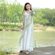 亂在江南海灘度假風(fēng)衣系帶外披女夏季新款百搭寬松透氣薄款開(kāi)衫休閑披風(fēng) 豆綠色 M