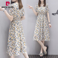 皮爾卡丹（pierre cardin）2023夏季新款碎花連衣裙女妹妹顯瘦洋氣方領(lǐng)中長(zhǎng)裙過(guò)膝 小菊碎花(版) M85105斤