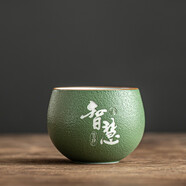木客粗陶主人杯單杯個(gè)人專用茶杯功夫茶具品茗杯家用陶瓷杯禮盒送禮品 石風(fēng)杯-綠【智慧】
