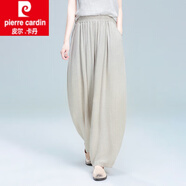 皮爾卡丹（pierre cardin）棉麻燈籠褲女春高腰長褲垂亞麻太極褲寬腿褲復(fù)古寬松休閑蘿卜褲夏 原麻 均碼
