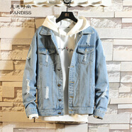 凡迪時尚春季破洞牛仔夾克男士帥氣牛仔外套韓版衣服春秋季潮流男裝外套 淺藍(lán)色 XL（建議體重140-155）