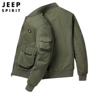 JEEP SPIRITJEEP吉普飛行員夾克男2022秋冬季新款棒球服防風(fēng)透氣工裝戶外運(yùn)動(dòng) 軍綠色（常規(guī)） XL /145-165斤