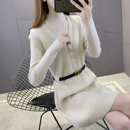 美連誠時尚套裝女套頭毛衣裙女秋冬2023新款女裝韓版連衣裙打底裙 米色 L