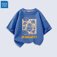 真維斯（Jeanswest）兒童短袖T恤2025新款夏季純棉薄款親膚圓領(lǐng)男童女童休閑時(shí)尚夏裝 牛仔藍 J星際熊 90