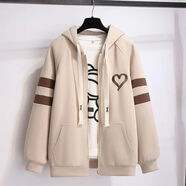 凌菲小姐（MISS LING FEI）秋冬女衛衣新款2025爆·款外套女2025潮流時(shí)裝版加絨加厚 杏色-加絨加厚 百搭  L 105-120斤