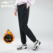 鴻星爾克（ERKE）加絨運動(dòng)褲女褲秋冬季加厚保暖針織長(cháng)褲紅星女士束腳收口休閑衛褲 正黑0195 L(體重95-105斤)