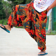 戎諾云南棉麻男女東巴褲春夏尼泊爾大襠褲泰國瑜伽褲寬松情侶褲子 西瓜紅款式9 均碼170斤以上穿不了