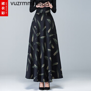 vuzrmm品牌2022秋冬休閑潮牌復(fù)古半身裙長裙女大擺A字裙氣質(zhì)高腰半截裙 A13藍(lán)底羽毛 S1.8-1.9尺長度85厘米