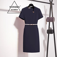 SHIROMA職業(yè)連衣裙新款夏女包臀修身時尚氣質(zhì)短裙ol短袖工作服 藏藍色 3XL