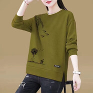 妥妮衛衣女2025春秋季女裝新款圓領(lǐng)時(shí)尚外套女韓版女士套頭衫打底衫 軍綠色-樹(shù)葉楓【春秋款】 XL建議110-120斤