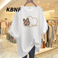KBNF輕奢女裝 短袖t恤女2025夏季新款潮流中長款寬松顯瘦遮屁股半袖上 白色 XL （135-155斤）