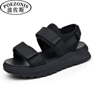 波佐斯（POEZONIS）運動(dòng)涼鞋男超輕厚底開(kāi)車(chē)夏季外穿羅馬沙灘鞋防滑男士休閑越南涼拖 黑色 42