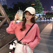 淑女來(lái)兮 初春上衣潮韓版ins秋衣女外穿寬松百搭薄長(zhǎng)袖t恤秋裝打底衫女秋冬 桃色 985綁帶【優(yōu)質(zhì)版】 XL 110-130斤