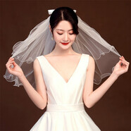 蒂詩(shī)卡裝飾時(shí)尚新娘頭紗求婚領(lǐng)證拍照結(jié)婚布置發(fā)夾中式西式蓋頭蝴蝶結(jié) 韓風(fēng)拍照儀式感網(wǎng)紅白色雙層頭紗