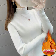 尚濤針織衫女秋冬女裝新款韓版修身百搭半高領(lǐng)毛衣打底衫短款上衣 加絨白色 XXL建議125-140斤