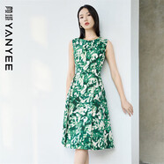 顏域（YANYEE）圓領(lǐng)碎花無袖連衣裙女秋裝2023年收腰減齡印花 綠花 M/38