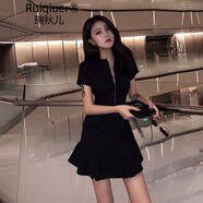 RUIQIUER 女裝歐貨潮女裝新款夏季時尚休閑魚尾裙子顯瘦氣質(zhì)黑色連衣裙 黑色 L