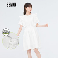 森馬森馬連衣裙女設計感荷葉邊寬松夏新款拼接收腰T恤裙甜美百搭 本白1100 150/76A/XS