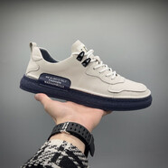 百狄（BYETIVE）男鞋2023夏季新款鞋子男頭層牛皮透氣休閑小白鞋男士百搭潮流板鞋 藍色(頭層牛皮) 40皮鞋碼