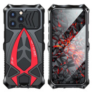 龍豈蘋(píng)果14手機殼金屬邊框iphone14pm加厚全包保護套ip14promax硅膠防摔防塵男女新款外殼三防氣囊定制 蘋(píng)果14 Pro Max黑紅（金屬+軟硅膠）防塵塞