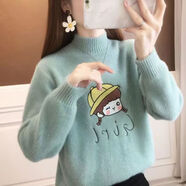 耿銳半高領(lǐng)毛衣女2025秋冬新款仿水貂絨套頭長(cháng)袖寬松加厚針織打底衫 豆綠/美女款 3XL_參考150-165