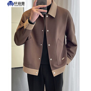 軒森圖春秋季男士輕熟風夾克外套男款寬松大碼拼接撞色上衣胖子顯瘦搭配 jk505咖色夾克 2XL (180) 建議160-180斤