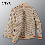 YTYO高檔品牌夾克男士飛行員外套輕奢春秋冬季輕奢棒球服刺繡加棉上衣 小蜜蜂卡其色-春秋 常規 M(建議90-110斤)