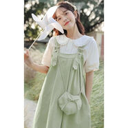 招晴瑜女童夏裝連衣裙奶系甜美學(xué)院風(fēng)背帶裙女學(xué)生寬松中長(zhǎng)款背心裙兩件 套裝 綠色裙 +白色襯衫-12青少年9少女10 170 M(關(guān)注加小禮物)-12青少年9少女10