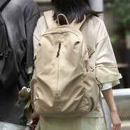 MOONMIX書包女大學(xué)生旅游輕便背包高中生大容量休閑雙肩包戶外登山旅行包 卡其色
