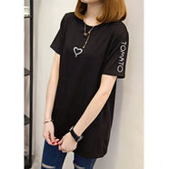 苜戈2025新款夏季女裝上衣韓版寬松大ma中長(cháng)款T恤白色短袖女休閑T恤衫 黑色 【短袖】 2XL 120-140斤