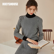 ROEYSHOUSE 羅衣保暖43.8%綿羊毛套裝冬裝新款格子毛衣半身裙兩件套02655 黑色（毛衣） XL