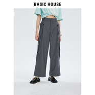 BASIC HOUSE/百家好直筒西裝褲夏季新款寬松長褲設(shè)計感小眾 灰色 M