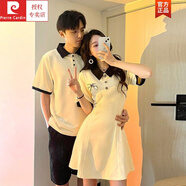 皮爾卡丹（pierre cardin）情侶裝你衣我裙T恤套裝學(xué)院風(fēng)一裙一衣短袖t恤法式polo.衫連衣短 杏色 L 女+男2XL