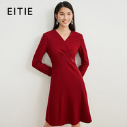 愛(ài)特愛(ài)（EITIE）新年紅品V領(lǐng)修身連衣裙呢子裙羊毛冬新款氣質(zhì)闊太太A字裙6807511 紅色60 M 160