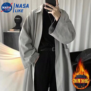 淘茲朗2026新款長(cháng)款外套男士風(fēng)衣中長(cháng)款寬松帥氣過(guò)膝潮流外套夏季大衣 衣方810灰色加絨加厚 XL