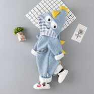 圓圓米米0-3-9-12個月嬰兒連體衣秋季滿月春秋衣服新生兒寶寶秋冬裝外出服 LXT春秋雙層恐龍藍色 90cm