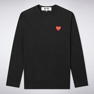 COMME DES GARCONS川久保玲經(jīng)典純色刺繡印花愛(ài)心圓領(lǐng)長(zhǎng)袖T恤男女情侶款 黑色紅心 XXS