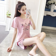 奧蜜雪睡衣女夏天純棉短袖家居服可愛(ài)卡通學(xué)生少女夏季薄款套裝可外穿 H-3019 XL（建議體重120-140斤）