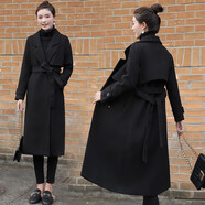 香愛蜜 夾棉加厚毛呢大衣女西裝2024秋冬新款小個(gè)子中長款呢子外套女 黑色 3XL