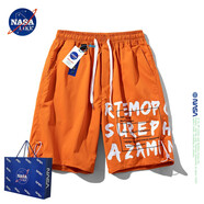 NASALIKE官方潮牌短褲男女夏季休閑運動(dòng)百搭沙灘褲薄款五分褲子寬松大褲衩 橙色 XL （建議130-160斤）