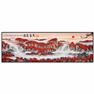 山水畫(huà)客廳掛畫(huà)辦公室 自粘墻貼畫(huà)客廳書(shū)房山水畫(huà)自貼裝飾畫(huà)中國風(fēng)辦公自貼畫(huà)背景墻壁畫(huà) 鴻運當頭 長(cháng)120+高60厘米