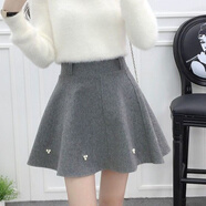 艾妃琳秋新款韓版百搭學(xué)生呢子裙蓬蓬裙半身裙子高腰毛呢短裙女 釘珠款 灰色(單短裙) XL