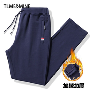 TLME & MINE輕奢高端品牌 休閑運動(dòng)褲子男夏春秋冬季新款直筒寬松加大碼束腳 深藍色直筒 加絨 2XL （建議130-145斤）