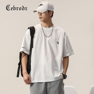 Cebrodz法國短袖T恤男夏季新款ins潮流簡約字母刺繡純色半袖體恤男士上衣 5523白色 L 120斤-140斤