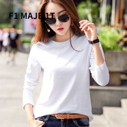 F1MAJE1T高端設計師品牌 長(cháng)袖T恤女寬松棉2026新款春季上衣韓版顯瘦打底衫 白色 XL 【建議體重115-125斤】
