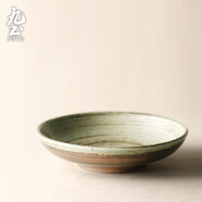 九土 手工粗陶餐具套裝復古風(fēng)碗和風(fēng)陶盤(pán)碟子碗盤(pán)家用日式粗陶食器 深盤(pán)小 復古綠