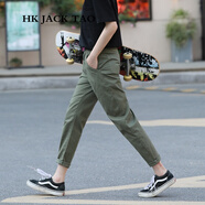 hk jack tao休閑褲女 港風(fēng)潮牌純色寬松哈倫褲女蘿卜九分女直筒百搭休閑女褲 軍綠色（薄款） M （105-110斤）