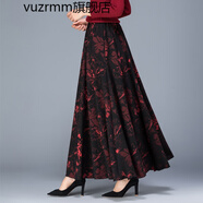 vuzrmm輕奢秋冬新款復古提花高腰半身裙女長裙百搭中年廣場舞大擺裙子 B黑底紅花松緊腰 L 2.2-2.3尺腰圍